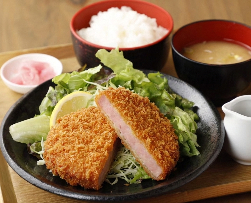 厚切りハムカツ定食